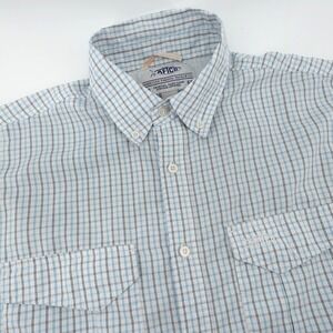 AFTCO Fishing Shirt White Blue Plaid Ventilated Button Down Mens Large Flaws